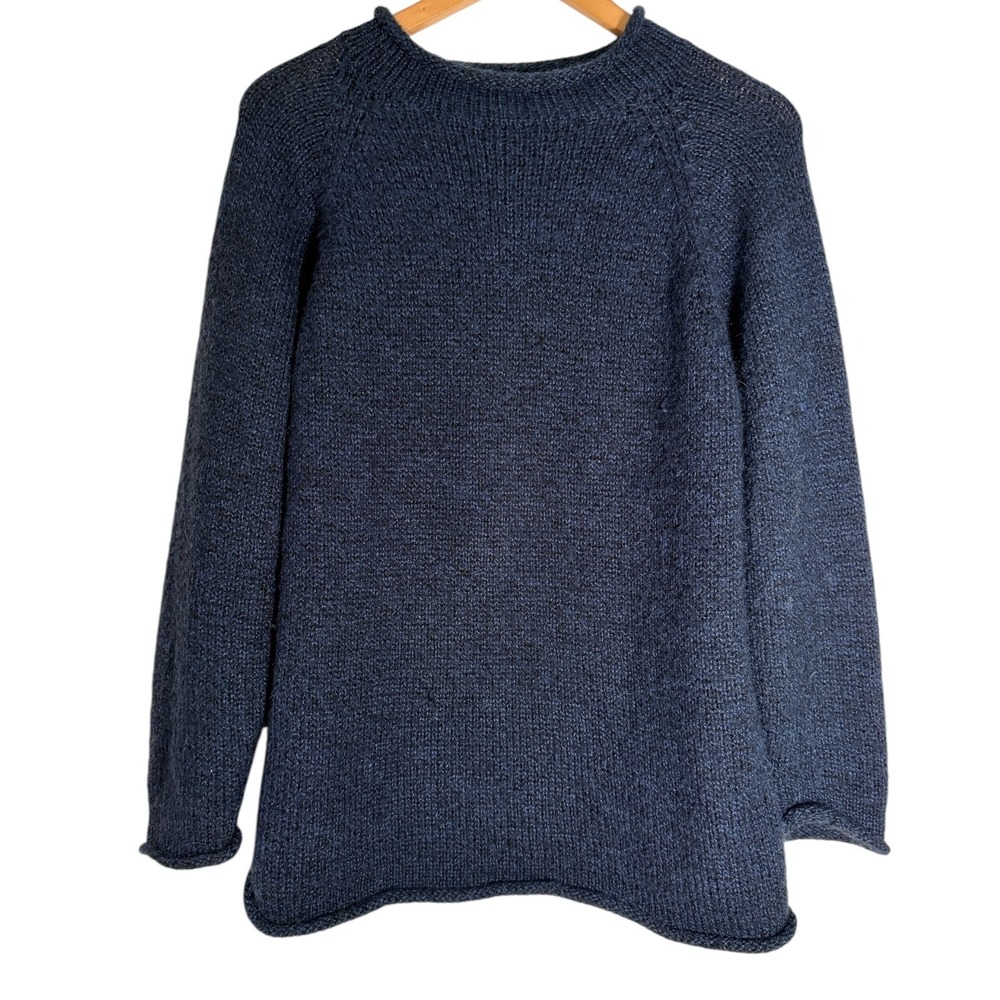 American South Side Women's Alpaca Wool Knit Roll Sweater Peru Navy Blue Large